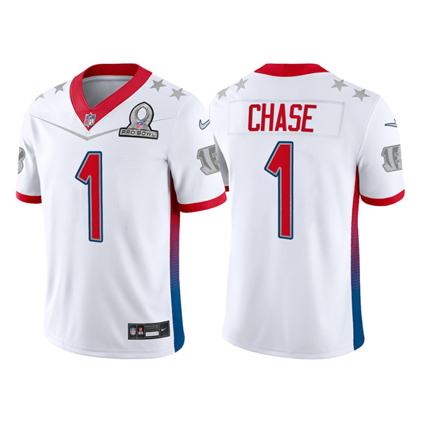 Men's Cincinnati Bengals #1 Ja'Marr Chase 2022 Royal NFC Pro Bowl Stitched Jersey